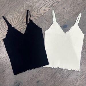Ribbed Cropped Cami 2pk Black/Cream Women’s M/L Fitted Scalloped Ballet NWOT